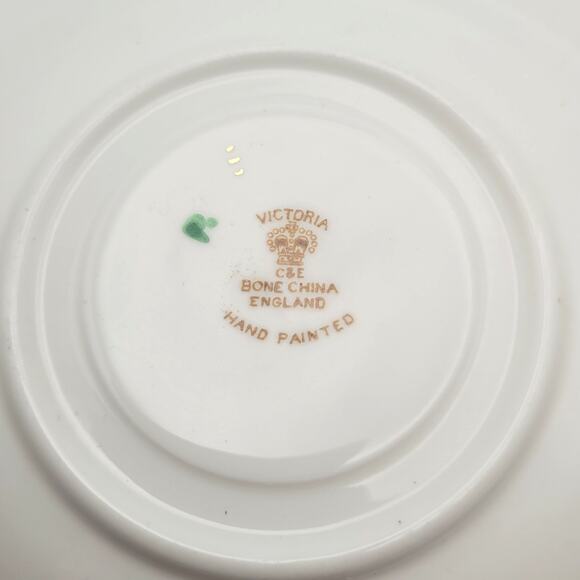 Vintage Victoria C & E Yellow Rose Mint Green Teacup & Saucer Set Bone China - Picture 6 of 9